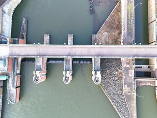 Aerial View of Saar River Weir and Lock System in Saarbr&uuml;cken, Germany
