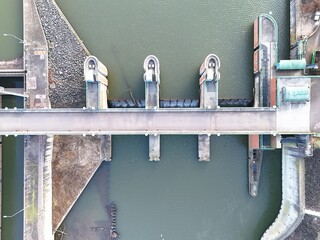 Aerial View of Saar River Weir and Lock System in Saarbr&uuml;cken, Germany