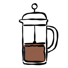 Obraz premium Minimal french press coffee maker illustration with brewed coffee modern cafe equipment cozy morning coffee routine and kitchen decor style