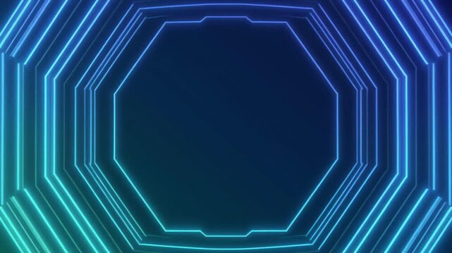  futuristic glowing blue neon lines forming octagonal geometric frame background