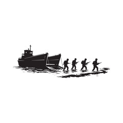 Soldiers Landing on Beach Silhouette