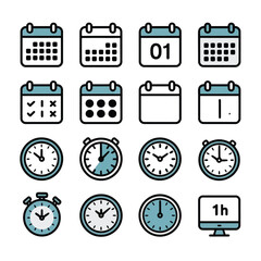Vector calendar icon set with date, schedule and reminder symbols
