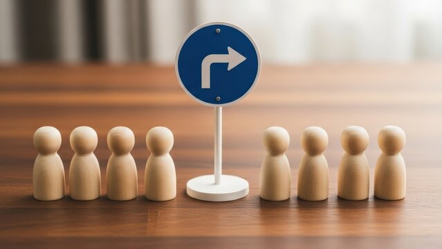 Group of wooden figures faces unforeseen disruption at a strategic decision point, compelling a shift in approach
