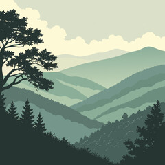 Layered Mountain Hills with Soft Morning Haze, Clean Vector