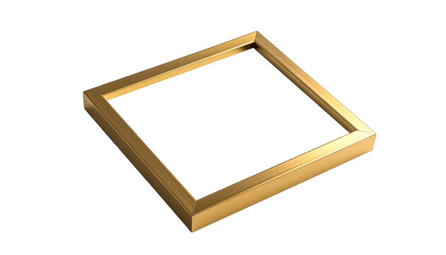 Golden picture frame isolated on a plain background viewed from an angled perspective, File reference J (944).png