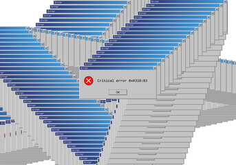 Operating system critical error warning. Retro user interface window with system failure. Software tech crash or bug report concept. Vector illustration for digital UI themes.