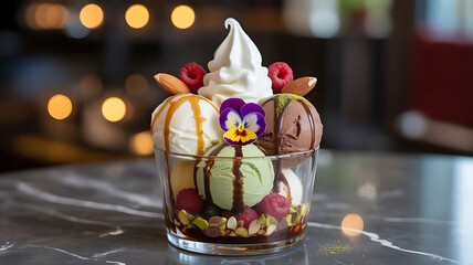 Fresh Fruit Ice Cream with chocolate image isolated background