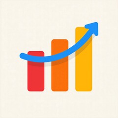 Colorful bar chart with an upward trending blue arrow indicating business growth and positive progress