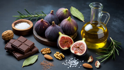 Gourmet Fig and Olive Oil Still Life image isolated background