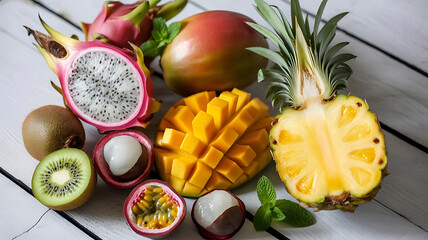 Healthy fruits on the table image isolated background