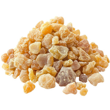 Pile Of Myrrh Resin Pieces On White Backdrop. Aromatic Gum-Resin With A Warm Fragrance.