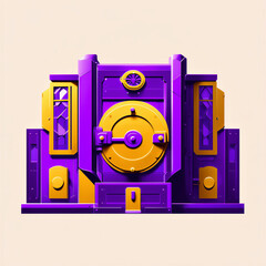 Futuristic abstract purple and yellow vault door with intricate metallic details and geometric patterns transparent background