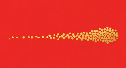 Trail of golden dots expanding and merging on a red background, symbolizing growth, data, or formation.