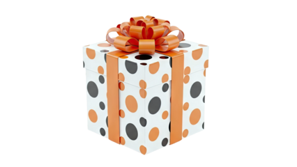 Polka Dot Gift Box with Orange Ribbon and Bow