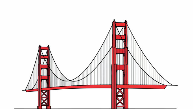 Illustration of the iconic Golden Gate Bridge in San Francisco with red towers and suspension cables against a white background.
