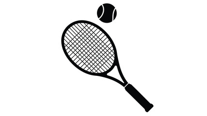 Tennis racket and ball in mid air a striking black silhouette © Sogir