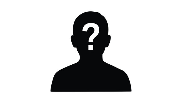 A black silhouette of a human head with a question mark silhouette