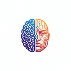 Human Brain and Cybernetic Face Split Concept