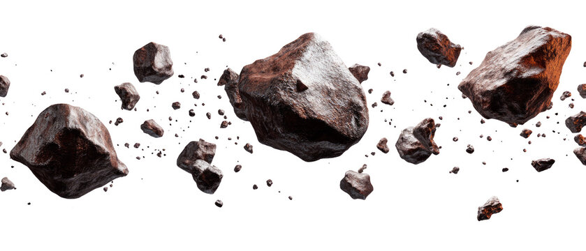 Asteroid Field On White Background. Cosmic, Galaxy Scene.