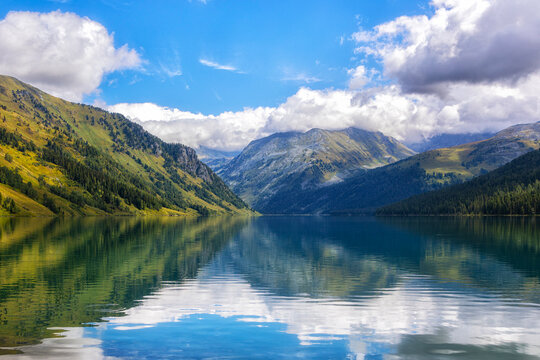 Landscape with mountains and a lake Taimen. Altai, Russia