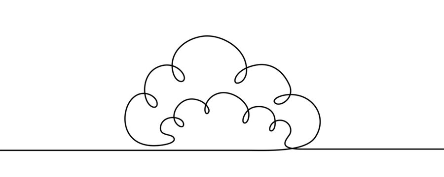 A curly cloud, symbolizing weather, the sky, or cloud computing data storage. Drawing in one line art style with editable black stroke. Vector illustration.