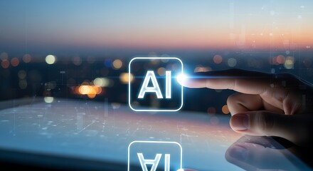 Artificial intelligence touch interface at sunset