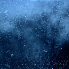 Strange patterns and streaks on the dark blue frozen surface of the ice