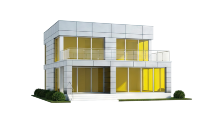 Modern Two-Story House with Yellow Windows and Balcony