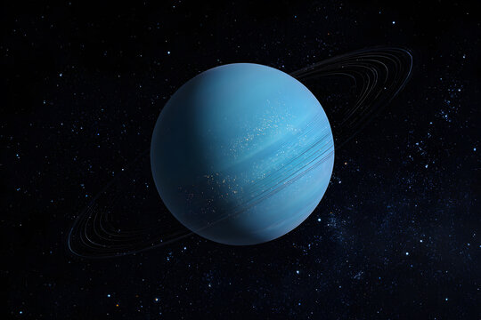 Uranus Icy Blue Planet with Prominent Rings in Deep Space