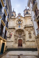 Ornate Baroque Entrance of Basilica of Saint Mary of the Chorus (Santa Maria del Coro), San Sebastian