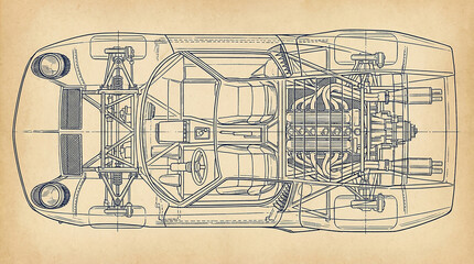 car chassis and engine Design - Blueprint 