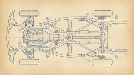 car chassis and engine Design - Blueprint 