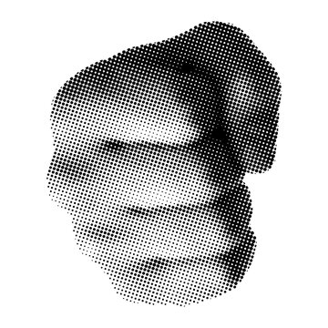 A minimal human fist retro halftone effect with grunge style, Modern halftone texture hand fist, Modern halftone texture hand fist dot pattern.eps