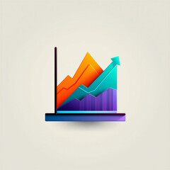 Colorful 3D bar and line chart graphic illustrating upward financial growth and progress with an arrow pointing up transparent background