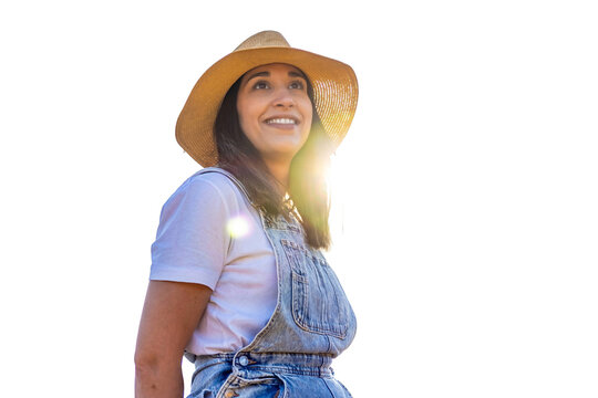Woman farmer smiling, finding joy and connection with sustainable agriculture. PNG