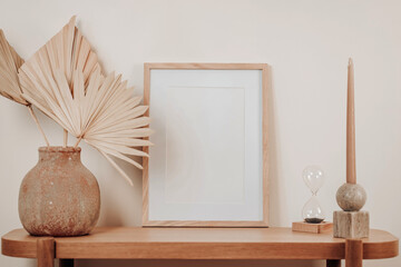 Elegant Rustic Boho Themed Foyer Display Featuring Dried Foliage And Warm Textured Accessories In Home Styling