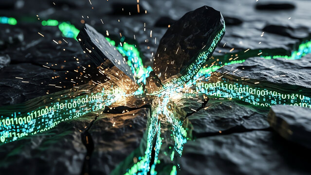 Digital Shards Collide in Cyber Rock