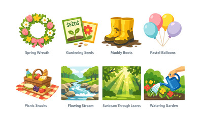 Fototapeta premium Spring garden activities and festive decorations collection