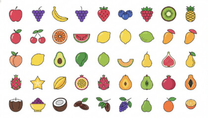 Assorted Fresh Fruit Icons Set - Healthy Eating Collection