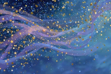 exploding confetti stars with ribbons