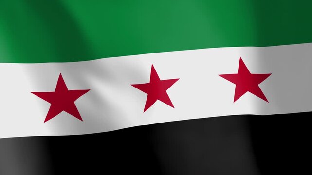 Flag of Syria (independence) animated background. Symbol of the Syrian nation and the culture. Waving flag in the wind footage. The sign is also called revolution flag.