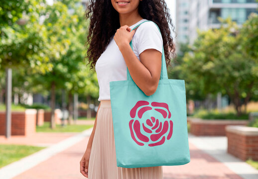 Tote bag carried in park setting