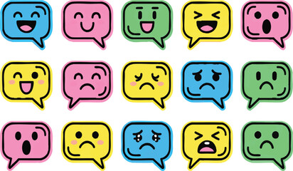 Colorful Speech Bubble Emoji and Chat Icon Bundle