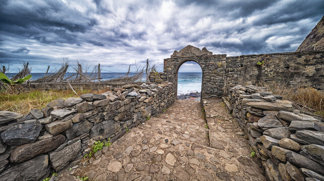 Ancient Ruins of Sao Jorge Sugar Cane Mill, Municipal Interest Monument, Santana, Madeira, Portugal, Europe