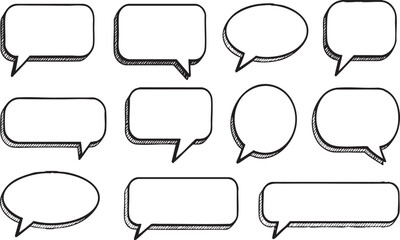 Fototapeta premium Hand Drawn 3D Speech Bubble Vector Illustration Set