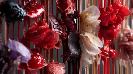 Melting red and white textures with dripping effect for bold artistic branding or experimental food photography