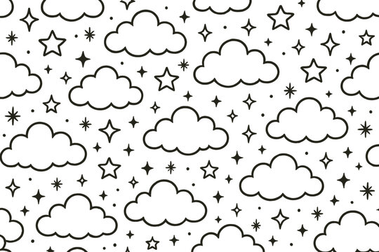 Star Cloud Pattern Repeating clouds stars dream symbols and sparkles for kids products and night themed stationery.