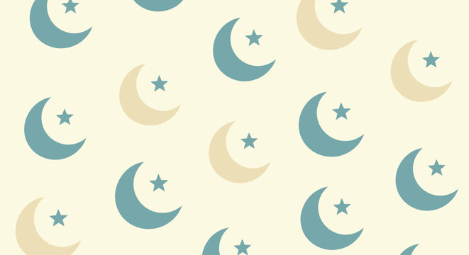 Minimalist Moon and Star Vector Seamless Pattern on Light Background for Kids Wallpaper