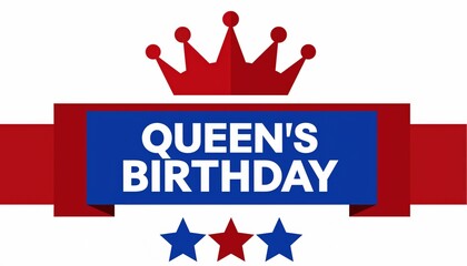 Vibrant queen's birthday card with crown and stars