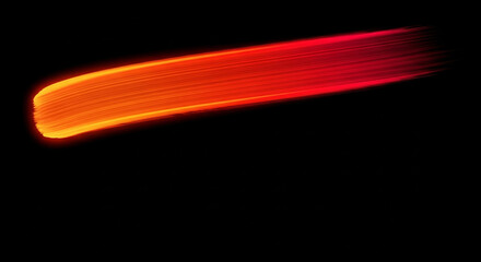 A streak of vibrant orange and red light against a solid black background with a smooth gradient effect.